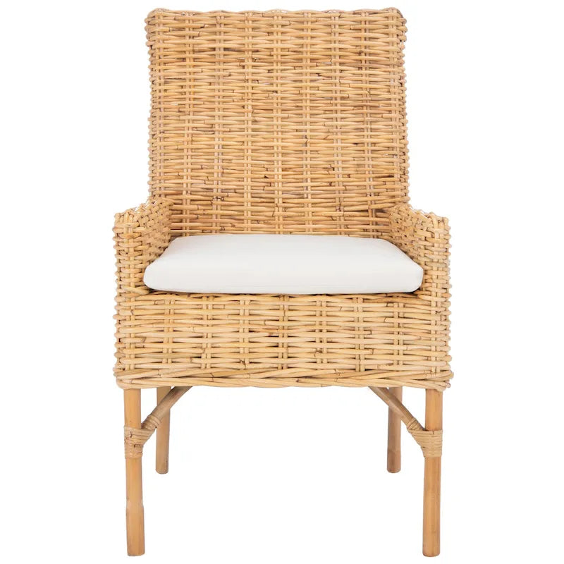 SAFAVIEH Winnifred Coastal Rattan Accent Chair with Cushion - 18.5  W x 22.8  L x 38.2  H - 19Wx23Dx38H