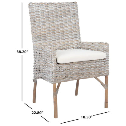 SAFAVIEH Winnifred Coastal Rattan Accent Chair with Cushion - 18.5  W x 22.8  L x 38.2  H - 19Wx23Dx38H