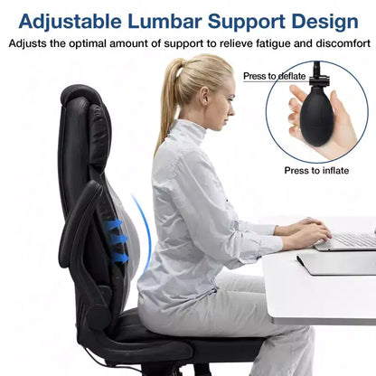 Hoffree Leather Reclining Office Chair Ergonomic Swivel Chair with Inflatable Lumbar Support & Armrest
