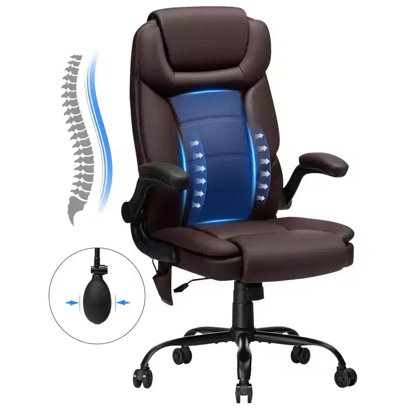 Hoffree Leather Reclining Office Chair Ergonomic Swivel Chair with Inflatable Lumbar Support & Armrest