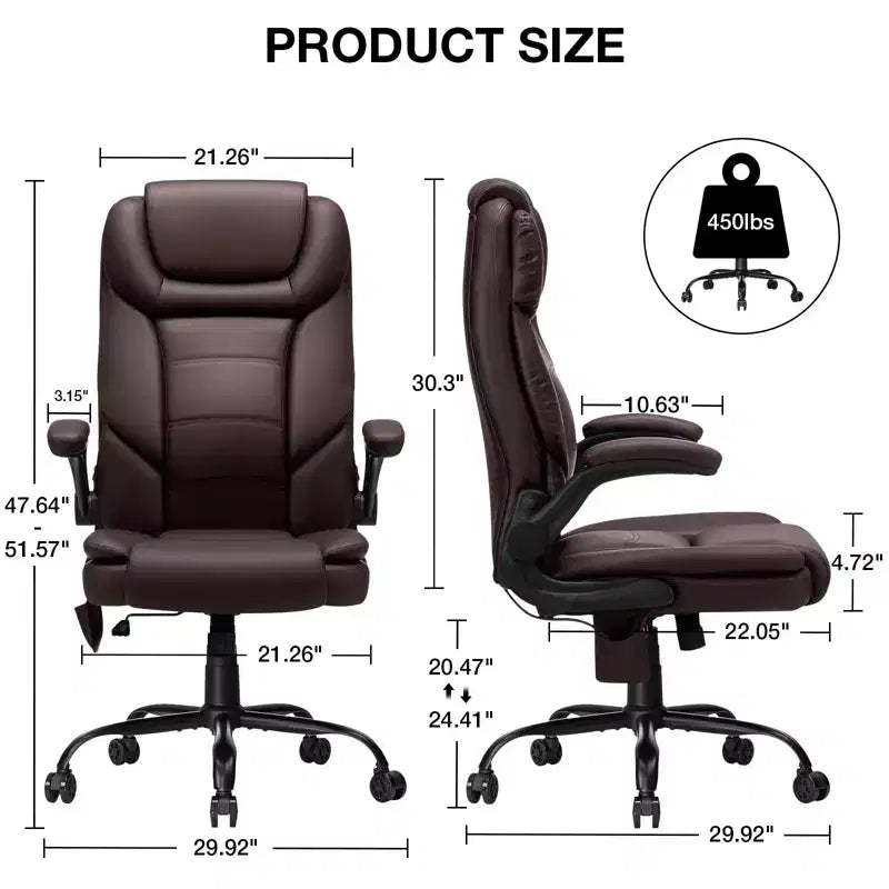 Hoffree Leather Reclining Office Chair Ergonomic Swivel Chair with Inflatable Lumbar Support & Armrest