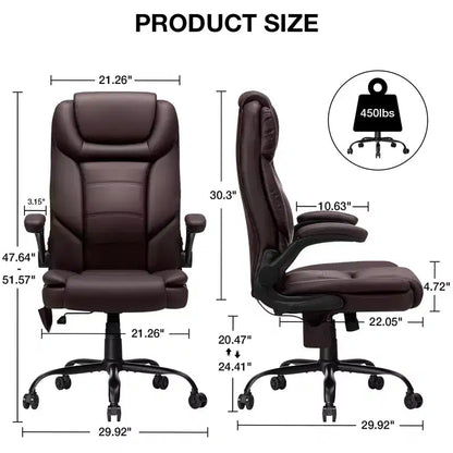 Hoffree Leather Reclining Office Chair Ergonomic Swivel Chair with Inflatable Lumbar Support & Armrest