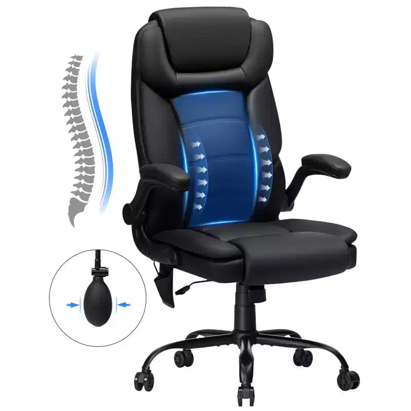 Hoffree Leather Reclining Office Chair Ergonomic Swivel Chair with Inflatable Lumbar Support & Armrest