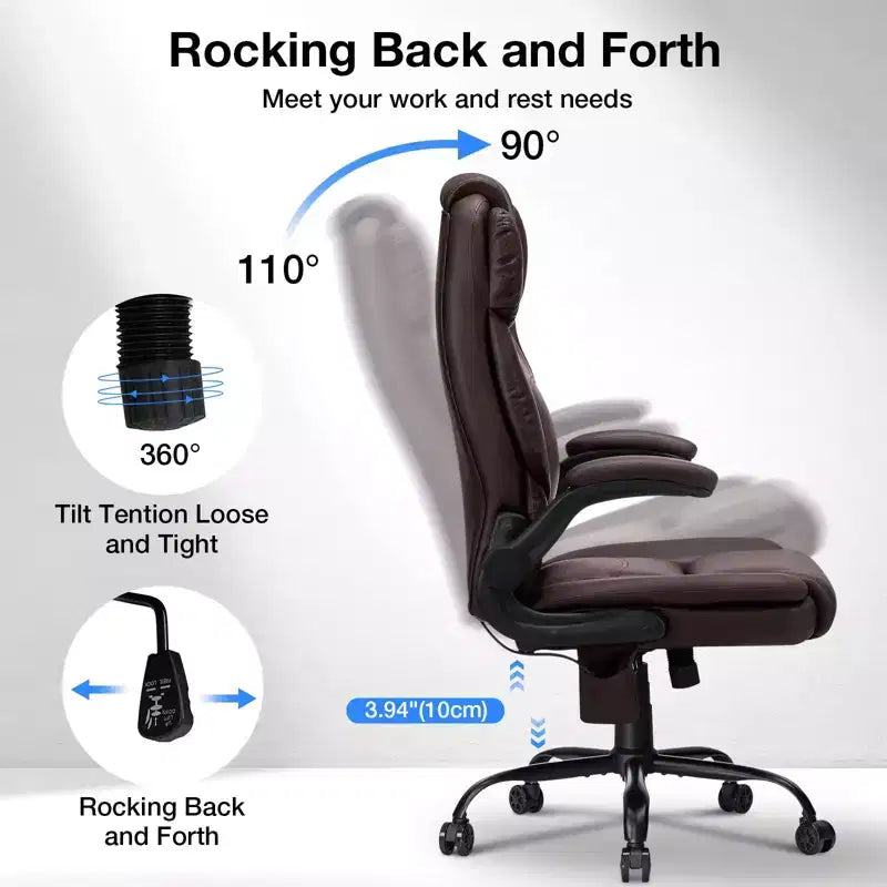 Hoffree Leather Reclining Office Chair Ergonomic Swivel Chair with Inflatable Lumbar Support & Armrest