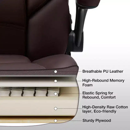 Hoffree Leather Reclining Office Chair Ergonomic Swivel Chair with Inflatable Lumbar Support & Armrest