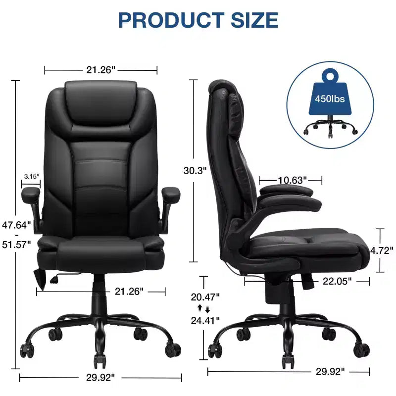 Hoffree Leather Reclining Office Chair Ergonomic Swivel Chair with Inflatable Lumbar Support & Armrest