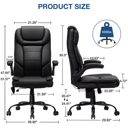 Hoffree Leather Reclining Office Chair Ergonomic Swivel Chair with Inflatable Lumbar Support & Armrest