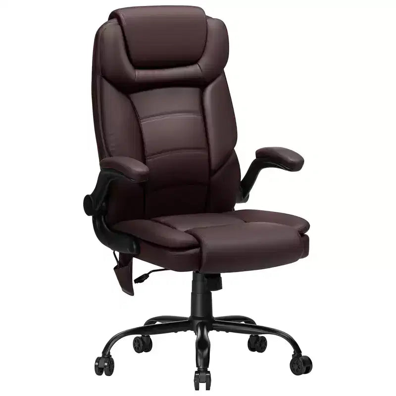 Hoffree Leather Reclining Office Chair Ergonomic Swivel Chair with Inflatable Lumbar Support & Armrest