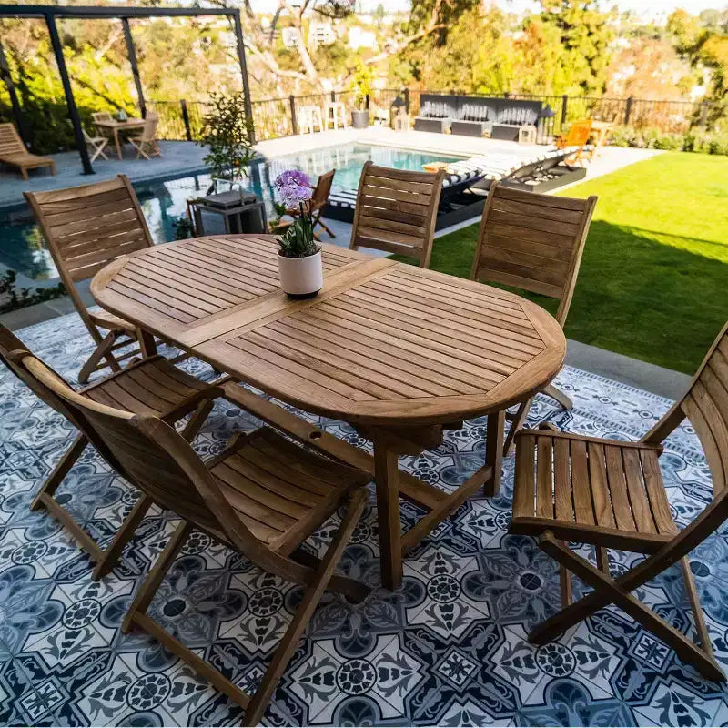Nordic Teak Natural Outdoor Patio Folding Chair - Beige