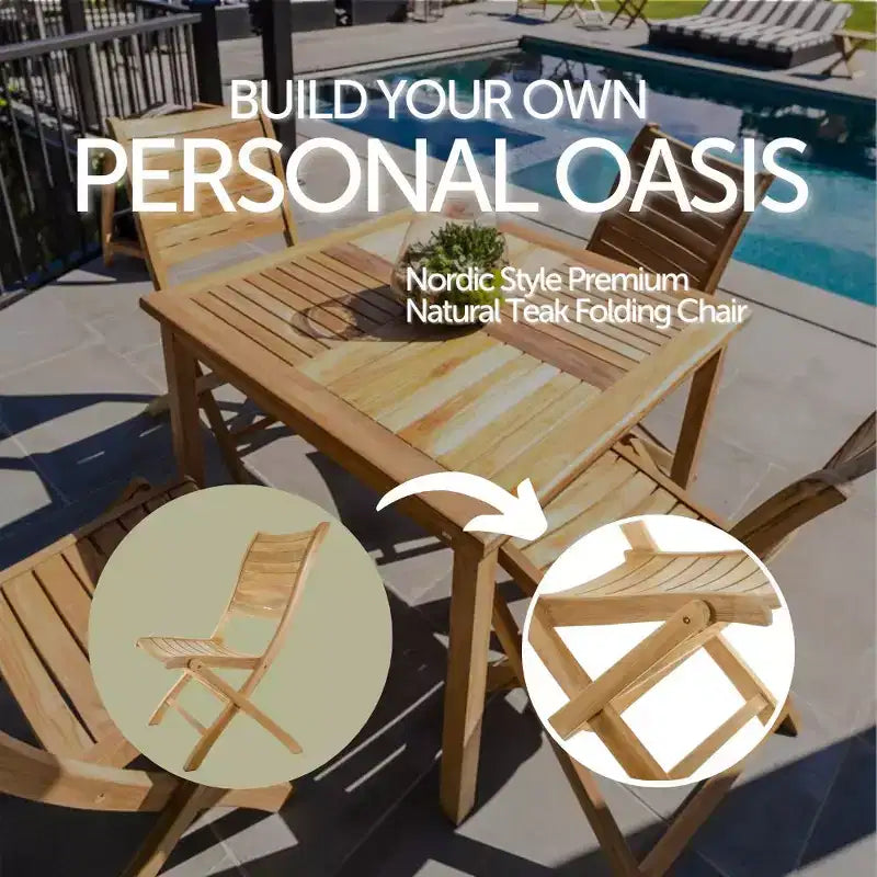 Nordic Teak Natural Outdoor Patio Folding Chair - Beige