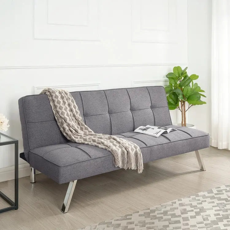 Madison Modern Comfort Futon Sofa Bed, Tufted, Convertible, Linen Fabric, 750 lbs Weight Capacity