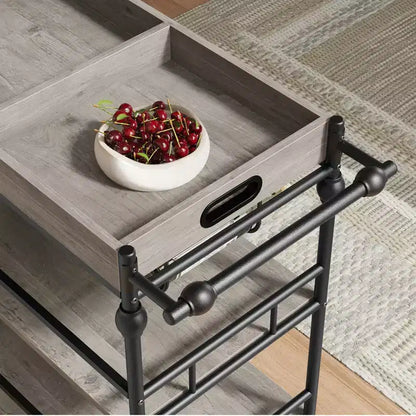 Bar Cart, Bar Carts for the Home, 3 Tier Serving Cart with Wheels, Metal Cart with Wine Rack & Removable Tray for Kitchen, Dining Room