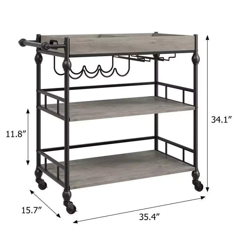 Bar Cart, Bar Carts for the Home, 3 Tier Serving Cart with Wheels, Metal Cart with Wine Rack & Removable Tray for Kitchen, Dining Room
