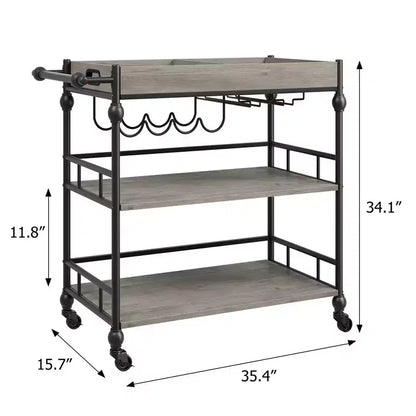 Bar Cart, Bar Carts for the Home, 3 Tier Serving Cart with Wheels, Metal Cart with Wine Rack & Removable Tray for Kitchen, Dining Room