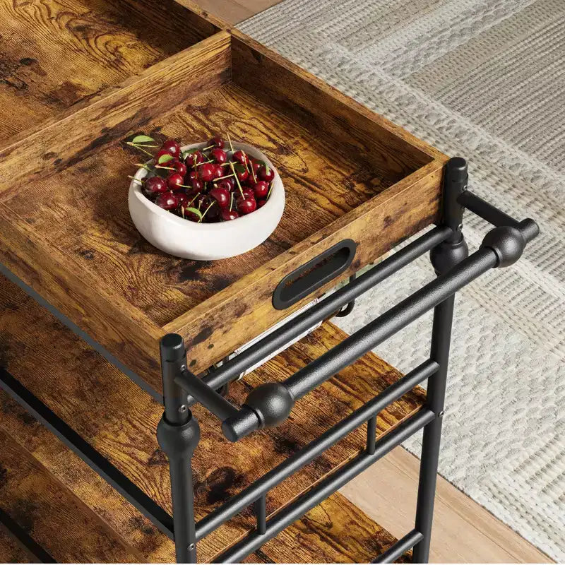 Bar Cart, Bar Carts for the Home, 3 Tier Serving Cart with Wheels, Metal Cart with Wine Rack & Removable Tray for Kitchen, Dining Room