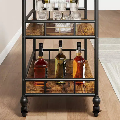Bar Cart, Bar Carts for the Home, 3 Tier Serving Cart with Wheels, Metal Cart with Wine Rack & Removable Tray for Kitchen, Dining Room