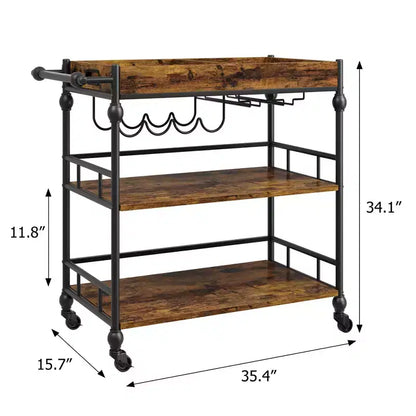 Bar Cart, Bar Carts for the Home, 3 Tier Serving Cart with Wheels, Metal Cart with Wine Rack & Removable Tray for Kitchen, Dining Room
