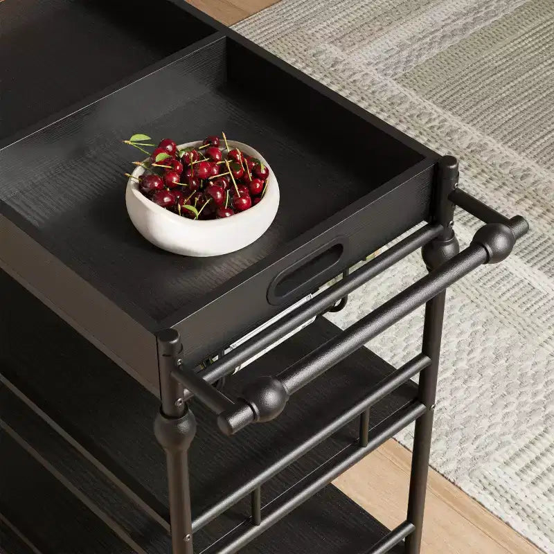 Bar Cart, Bar Carts for the Home, 3 Tier Serving Cart with Wheels, Metal Cart with Wine Rack & Removable Tray for Kitchen, Dining Room