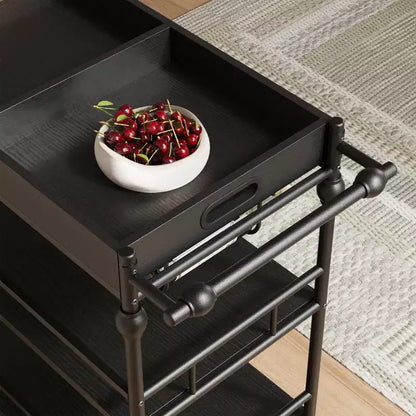 Bar Cart, Bar Carts for the Home, 3 Tier Serving Cart with Wheels, Metal Cart with Wine Rack & Removable Tray for Kitchen, Dining Room