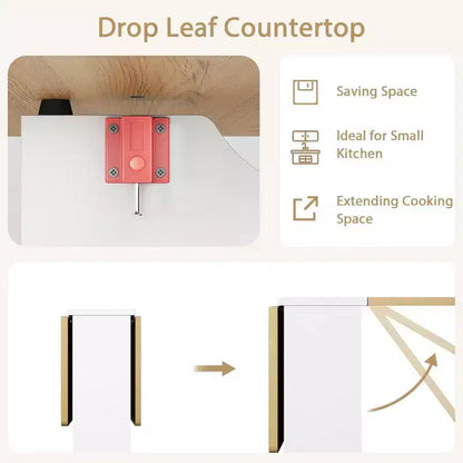 Folding Dining Table, Drop Leaf Dining Table with 6 Wheels and 2-Layer Storage Shelf, Space Saving Dining Table for Small Spaces