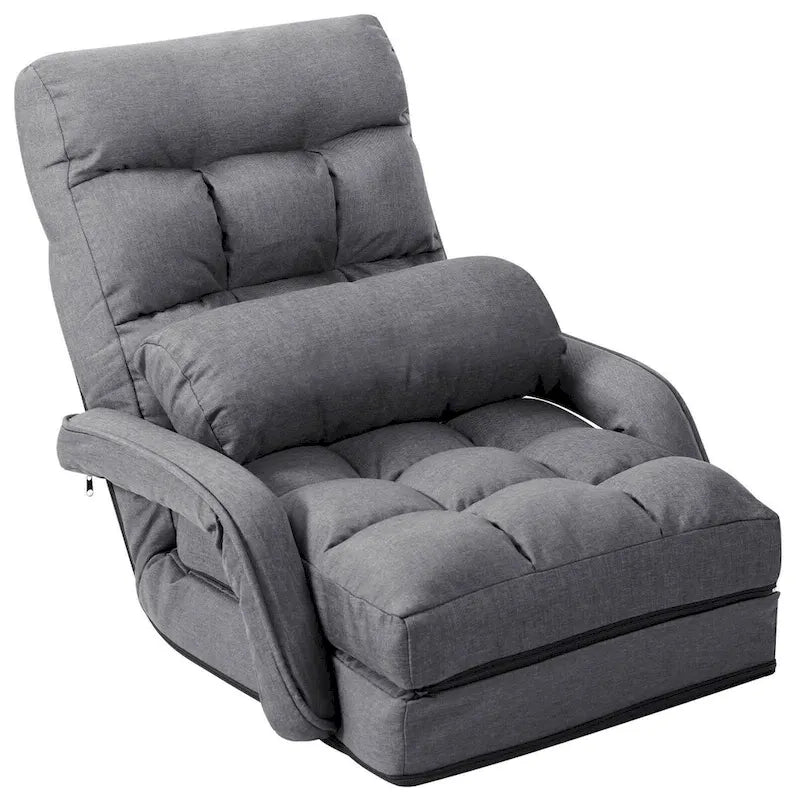 Folding Lazy Floor Chair Sofa with Armrests and Pillow - 22  x 26  x 29  (L x W x H)