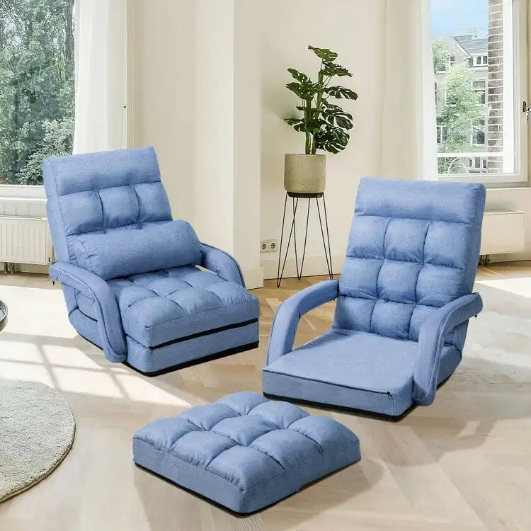 Folding Lazy Floor Chair Sofa with Armrests and Pillow - 22  x 26  x 29  (L x W x H)