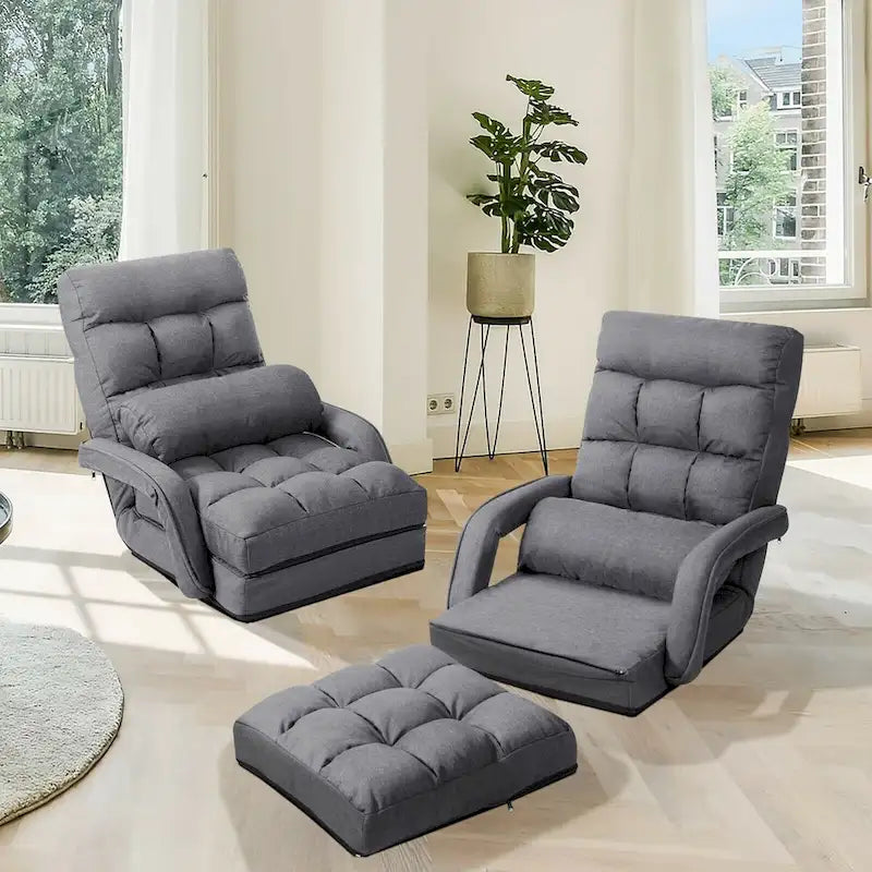 Folding Lazy Floor Chair Sofa with Armrests and Pillow - 22  x 26  x 29  (L x W x H)