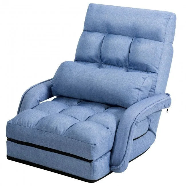 Folding Lazy Floor Chair Sofa with Armrests and Pillow - 22  x 26  x 29  (L x W x H)