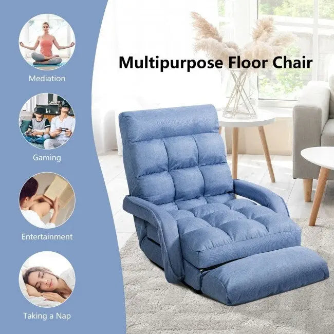 Folding Lazy Floor Chair Sofa with Armrests and Pillow - 22  x 26  x 29  (L x W x H)