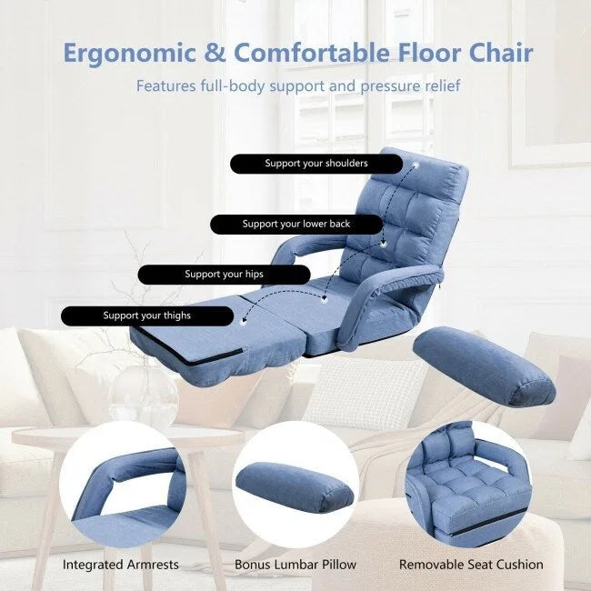 Folding Lazy Floor Chair Sofa with Armrests and Pillow - 22  x 26  x 29  (L x W x H)