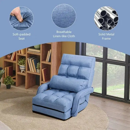 Folding Lazy Floor Chair Sofa with Armrests and Pillow - 22  x 26  x 29  (L x W x H)