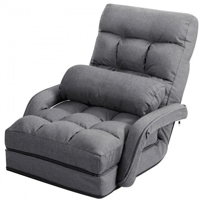 Folding Lazy Floor Chair Sofa with Armrests and Pillow - 22  x 26  x 29  (L x W x H)