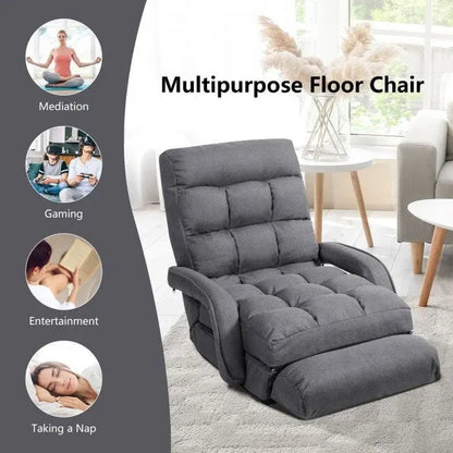 Folding Lazy Floor Chair Sofa with Armrests and Pillow - 22  x 26  x 29  (L x W x H)