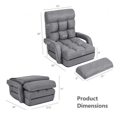 Folding Lazy Floor Chair Sofa with Armrests and Pillow - 22  x 26  x 29  (L x W x H)