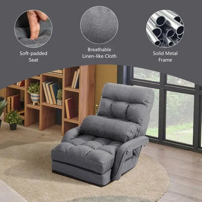 Folding Lazy Floor Chair Sofa with Armrests and Pillow - 22  x 26  x 29  (L x W x H)
