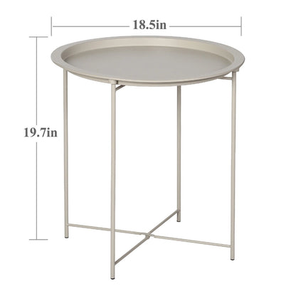 VECELO Modern Side Table with Round Removable Tray,Beige (Set of 1/Set of 2)