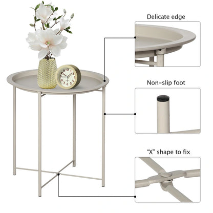 VECELO Modern Side Table with Round Removable Tray,Beige (Set of 1/Set of 2)