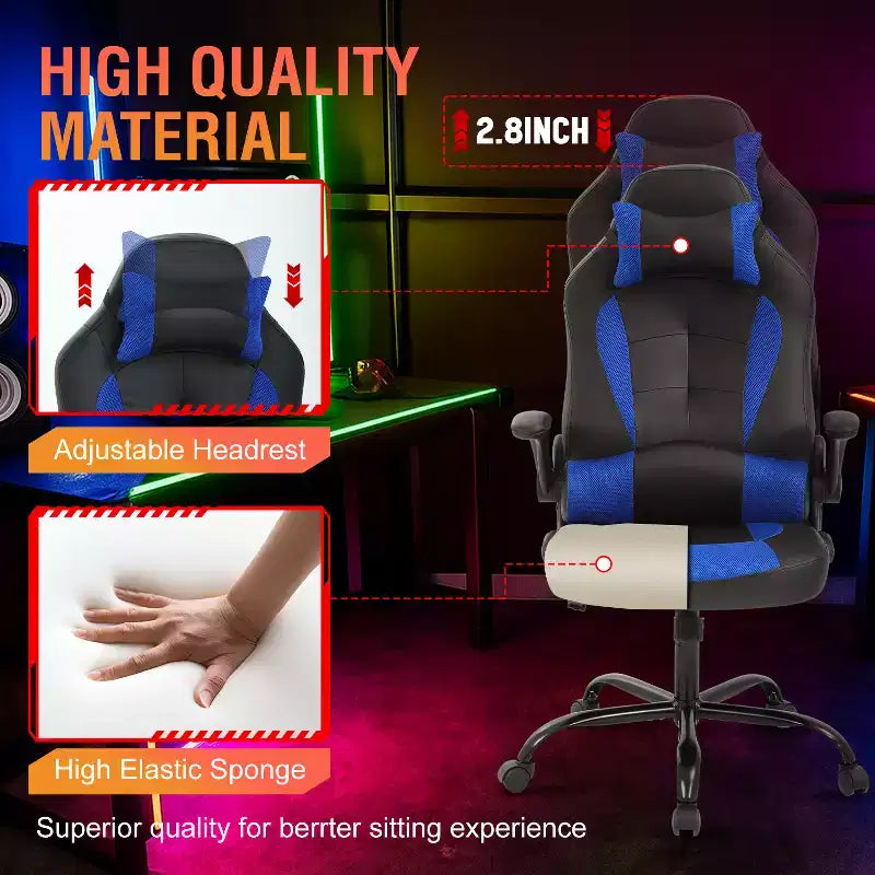 FDW PC Gaming Chair Office Chair Desk Chair with Lumbar Support Flip Up Arms Headrest