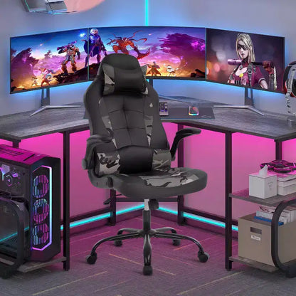 FDW PC Gaming Chair Office Chair Desk Chair with Lumbar Support Flip Up Arms Headrest