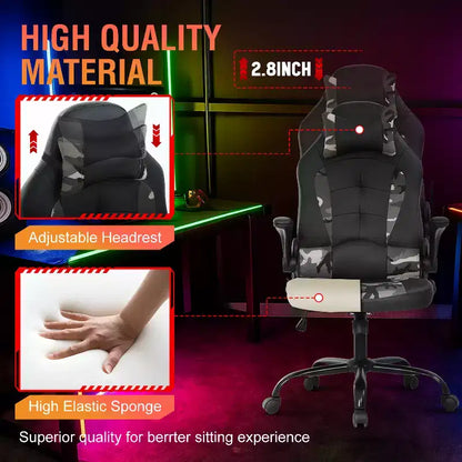 FDW PC Gaming Chair Office Chair Desk Chair with Lumbar Support Flip Up Arms Headrest
