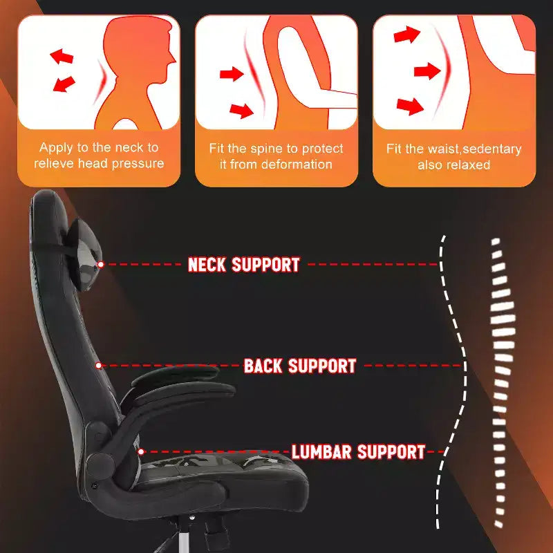 FDW PC Gaming Chair Office Chair Desk Chair with Lumbar Support Flip Up Arms Headrest
