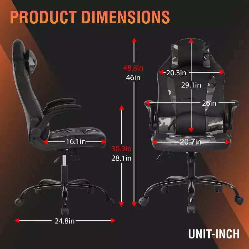 FDW PC Gaming Chair Office Chair Desk Chair with Lumbar Support Flip Up Arms Headrest