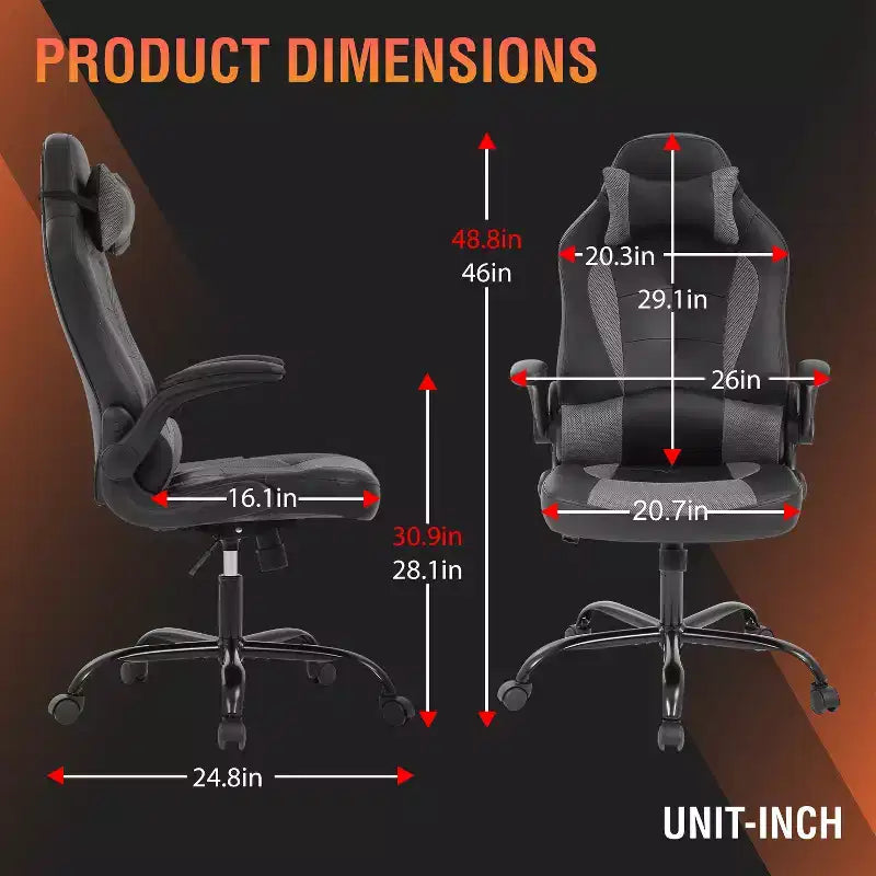 FDW PC Gaming Chair Office Chair Desk Chair with Lumbar Support Flip Up Arms Headrest
