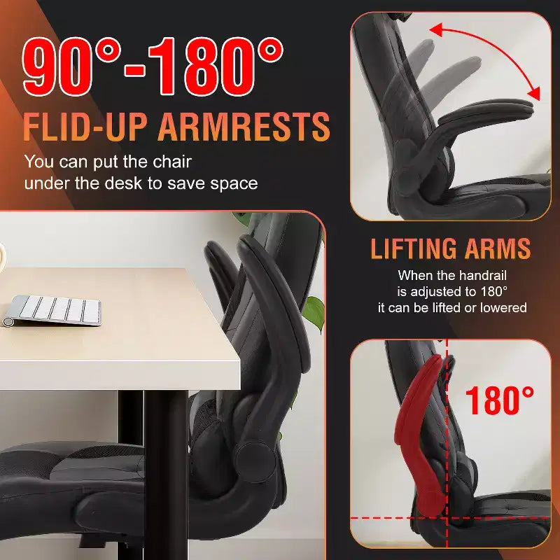 FDW PC Gaming Chair Office Chair Desk Chair with Lumbar Support Flip Up Arms Headrest