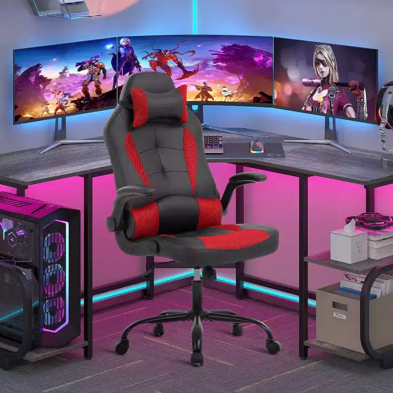 FDW PC Gaming Chair Office Chair Desk Chair with Lumbar Support Flip Up Arms Headrest