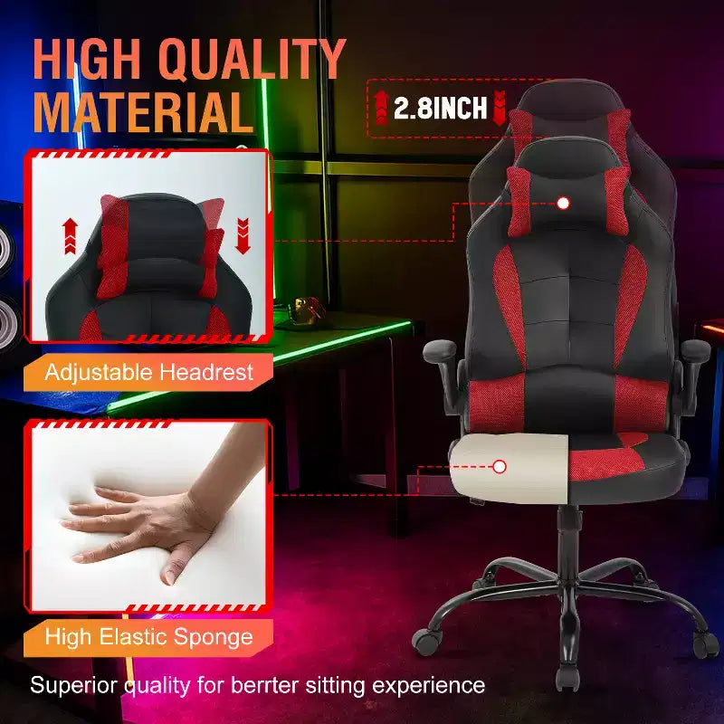 FDW PC Gaming Chair Office Chair Desk Chair with Lumbar Support Flip Up Arms Headrest