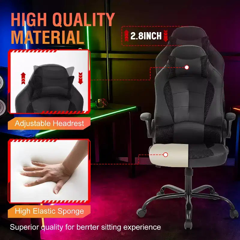 FDW PC Gaming Chair Office Chair Desk Chair with Lumbar Support Flip Up Arms Headrest