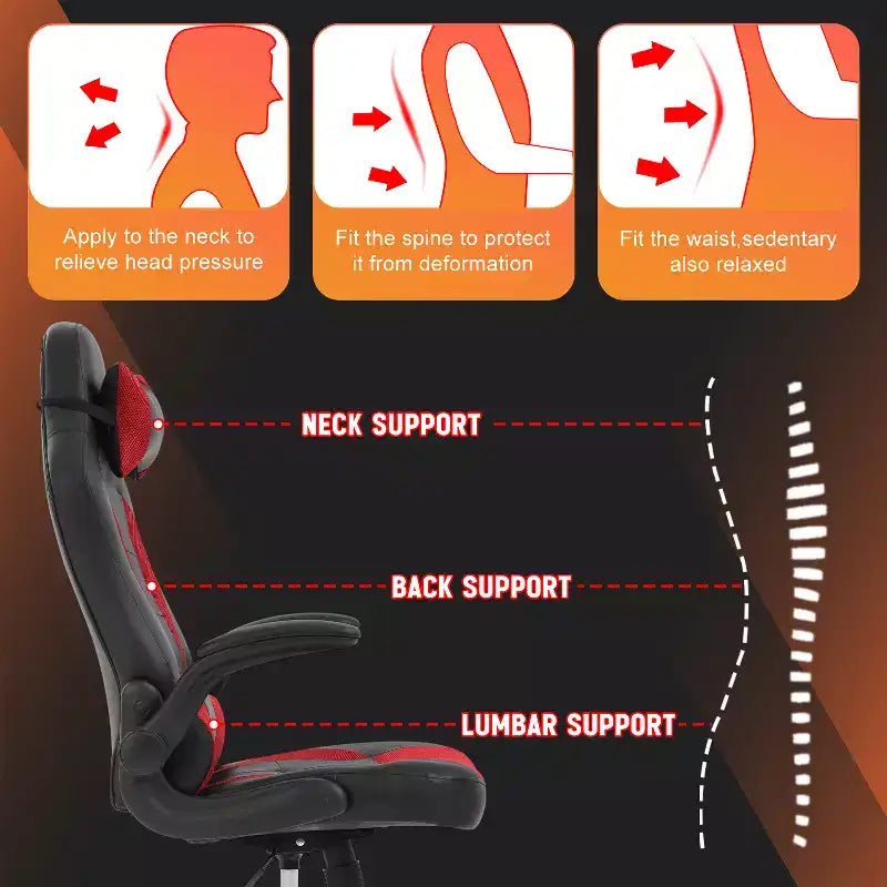 FDW PC Gaming Chair Office Chair Desk Chair with Lumbar Support Flip Up Arms Headrest