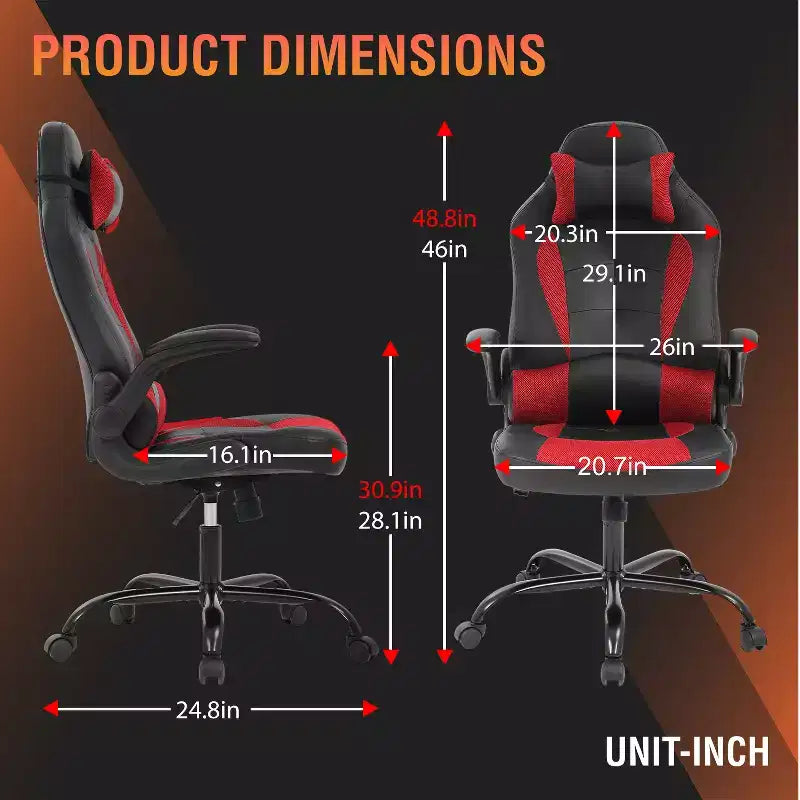 FDW PC Gaming Chair Office Chair Desk Chair with Lumbar Support Flip Up Arms Headrest