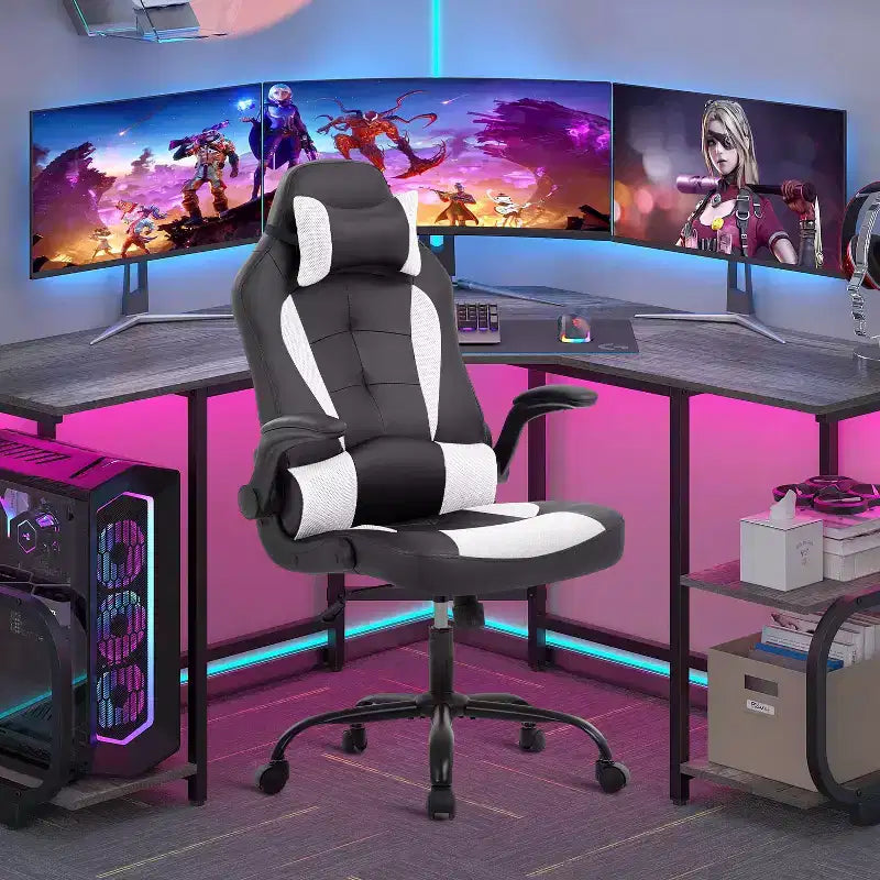 FDW PC Gaming Chair Office Chair Desk Chair with Lumbar Support Flip Up Arms Headrest
